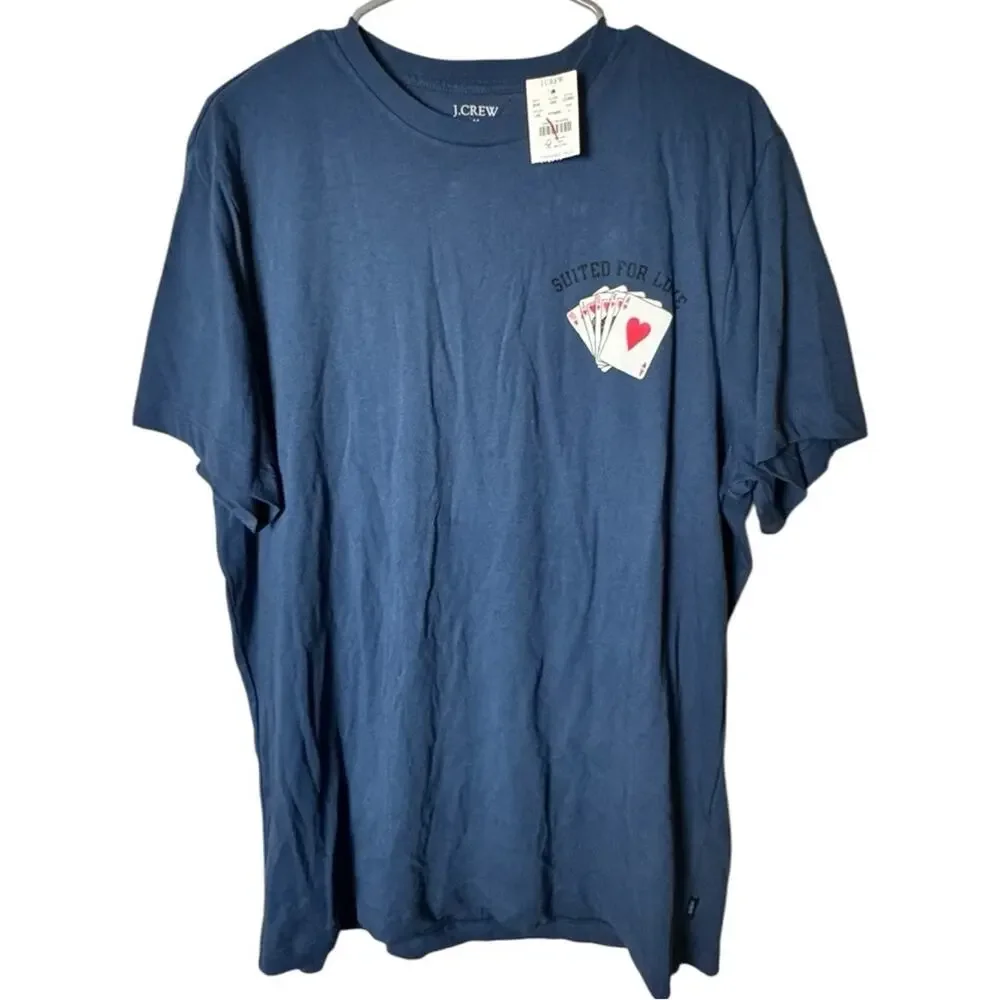 J. Crew Men's Blue Graphic  Card Game T-Shirt Sz L NWT